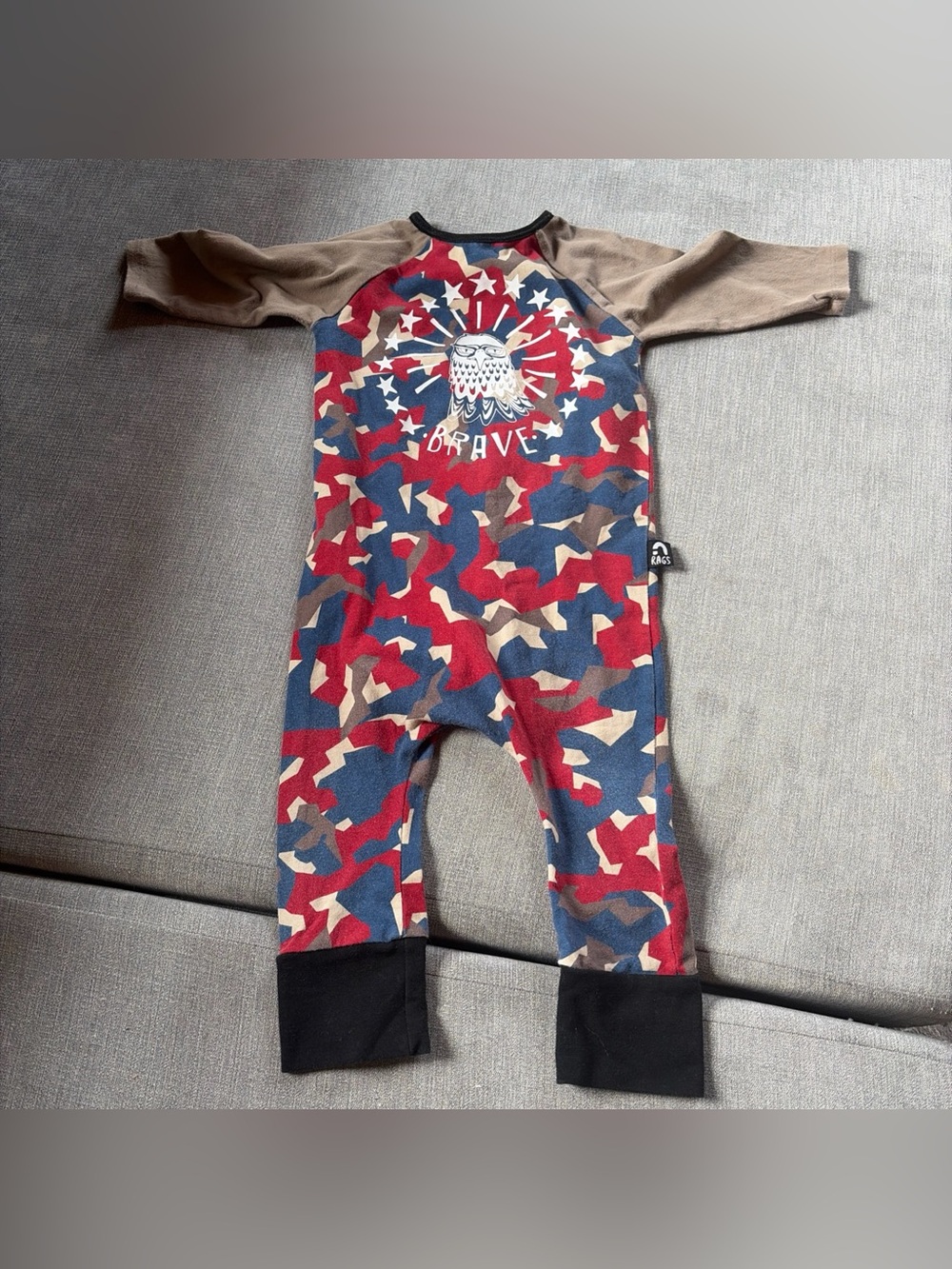 RAGS to Raches Toddler Romper 12-18M Camo Red Blue Eagle Patriotic USA